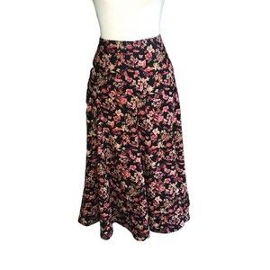Christopher & Banks Sz 4 Microfiber Midi Long A-Line Skirt Flare Floral Side Zip